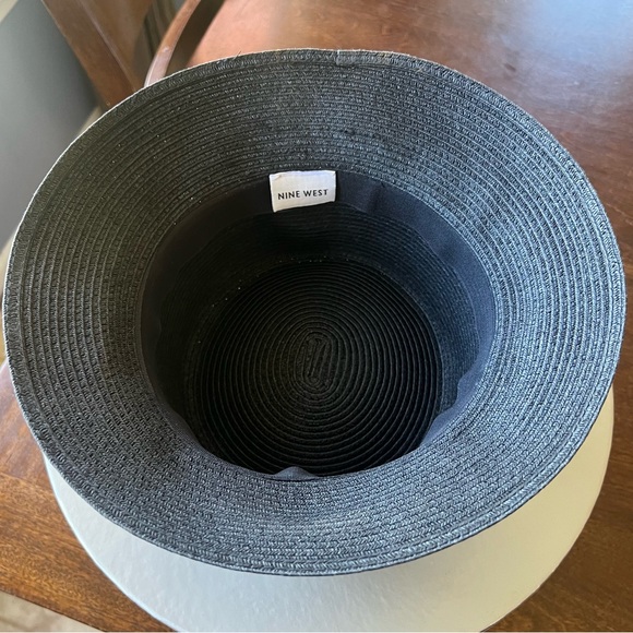 Nine West Black Straw Hat Kooringal Women's Short Brim Jute Braid Tie knot - Picture 13 of 13